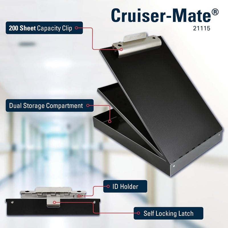 Saunders Metal Clipboard with Storage, Black Dual Layer Nursing Clipboard Folio, Letter Size Paper Organizer, Steel Clip with Self Locking Latch, Form Holder for Office, School & Work - Made in USA - Image 3